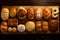 Assortment of freshly baked bread on wooden board