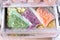 Assortment of frozen Vegetables in fridge. Frozen food in the freezer