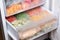 Assortment of frozenVegetables in home fridge. Frozen food