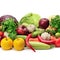 Assortment fruits and vegetables on white