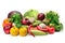 Assortment fruits and vegetables on white