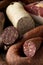 Assortment of german sausage specialties on kitchen table