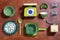 Assortment of green themed kitchen tools