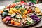 Assortment of grilled vegetables on a white plate. Selective focus. Generative AI