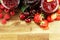 Assortment of jams, seasonal berries, cherry, mint and fruits in glass jar