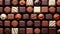 Assortment of luxury chocolates in various shapes and flavors. Top view. Tasty background. Concept of confectionery