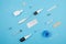 Assortment of medical supplies on a blue background