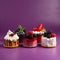 Assortment of mini cakes on a colored background