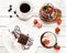 Assortment of modern restaurant desserts, top view