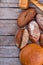 Assortment of organic bread in the shop.