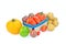 Assortment organic vegetable colorful tomatoes and potatoes isolated