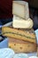 Assortment of stacked French cheeses