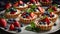 assortment tartlets cream, strawberries, cake blueberries natural