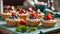 assortment tartlets cream, strawberries, cake blueberries natural nutrient vanilla party