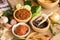 Assortment of Thai food Cooking ingredients. Spices ingredients