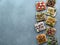 Assortment vegan sandwiches on gray stone background