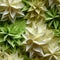 Assortment of white and green paper flowers in symmetrical chaos (tiled)