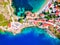 Assos, Greece. Picturesque village on the idyllic Kefalonia, Greek Islands and Ionian Sea