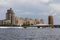 Astana, Kazakhstan, August 4 2018: Skyline of downtown Astana with Yesil River during the summer