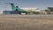 ASTANA, KAZAKHSTAN - JANUARY 7, 2018: The plane begins to move against the background of the evening airport
