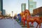 ASTANA, KAZAKHSTAN - JULY 25, 2017: Art installation with figures of horses painted in different ethnic ornament