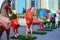 ASTANA, KAZAKHSTAN - JULY 25, 2017: Art installation with figures of horses painted in different ethnic ornament