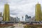 ASTANA, KAZAKHSTAN - SEPTEMBER 13, 2017: The construction of glass and concrete on the main square, called the golden