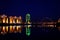 Astana night bridge Quay and water