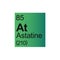 Astatine chemical element of Mendeleev Periodic Table on green background.