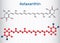 Astaxanthin is a keto-carotenoid. It belongs to class of chemical terpenes. Structural chemical formula and molecule model. Sheet