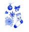 Asterisk  sock  ball  bow  snowflake graphic drawing for Christmas.