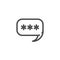 Asterisks footnote in red bubble icon. Password, parol, chat ban sign