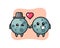Asteroid cartoon character couple with fall in love gesture