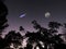 Asteroid or comet DA14 in the night sky scene