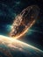 Asteroid entering Earth atmosphere, created with generative AI