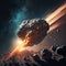 Asteroid flying in space. Generative AI