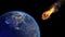 Asteroid Impact on Earth. Asteroid, comet, meteorite glows, enters the earth`s atmosphere. Attack of the meteorite