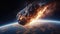 Asteroid or meteor fly to the earth, disaster, creative fantasy science