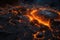 asteroid surface with glowing molten cracks