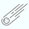 Asteroid thin line icon. Falling meteorite with flame. Outer space design concept, outline style pictogram on white