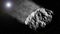 Asteroid travels in outer space against background of thousands stars