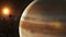 Asteroids in space flying around jupiter