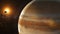 Asteroids in space flying around jupiter