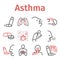 Asthma banner. Symptoms. Asthma line icons. Vector signs for web graphics.