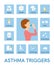 Asthma triggers. Flat icons. Vector