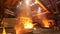 Asting ingots in foundry shop, metallurgical production. Stock footage. Melting steel at the plant, heavy industry and