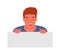 Astonished red haired teen boy peeping with shocked facial expression vector flat illustration. Surprised male teenager