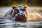 Astonishing Hippopotamus in River Splash.