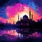 Astonishing Mosque Masterpieces: Showcase the Serenity of a Silhouetted Mosque Against a Dusky Violet Sky in Multiple