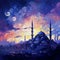 Astonishing Mosque Masterpieces: Showcase the Serenity of a Silhouetted Mosque Against a Dusky Violet Sky in Multiple